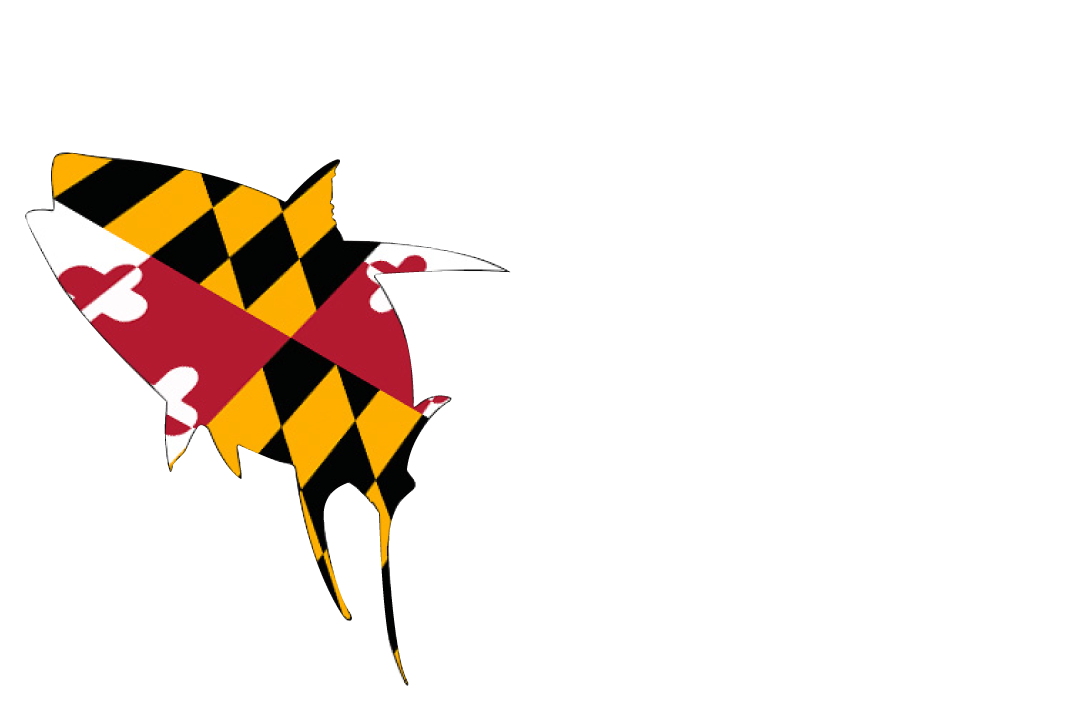 OC Tuna Tournament text next to a Maryland flag shaped like a tuna